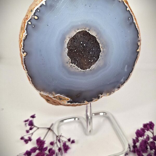 Achat Geode mit Glitzerdruse -Einzelstück auf Metallstandfuß